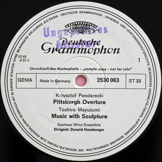 【白レーベル/非売品(テストプレス)】　ハンスバーガーのペンデレツキ/ピッツバーグ序曲ほか　独DGG　3714　LP レコード