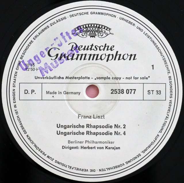 【白レーベル/非売品(テストプレス)】　カラヤンのリスト/ハンガリー狂詩曲第2、4、5番　独DGG　3715　LP レコード