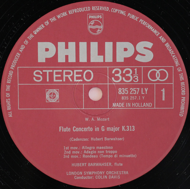 LP レコード バルワーザー、デイヴィスのモーツァルト/フルート協奏曲