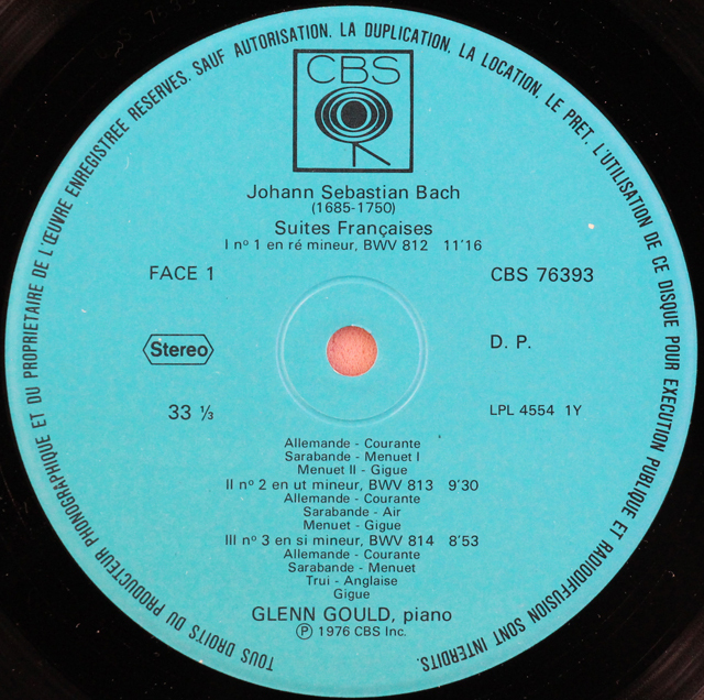 LPレコード グールドのバッハ/フランス組曲 仏CBS 3719