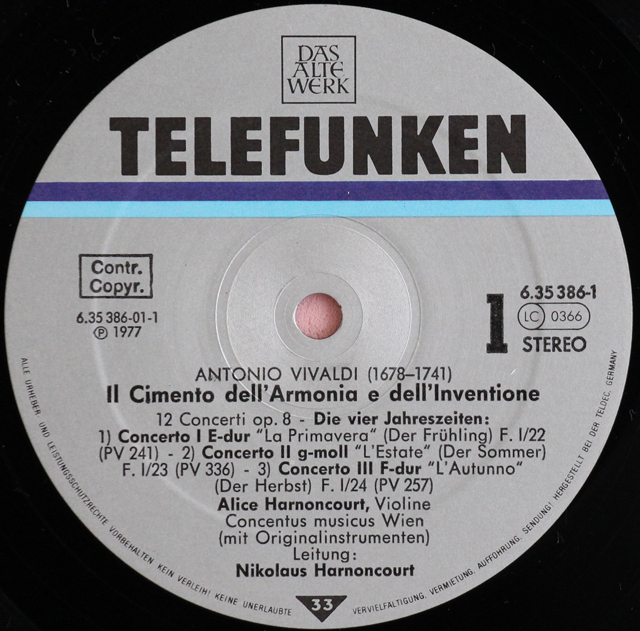 LP レコード アーノンクールのヴィヴァルディ/和声と創意の試み