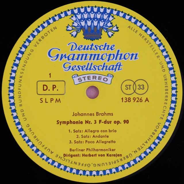 LP レコード 独最初期盤 カラヤンのブラームス/交響曲第3番ほか 独DGG 3722