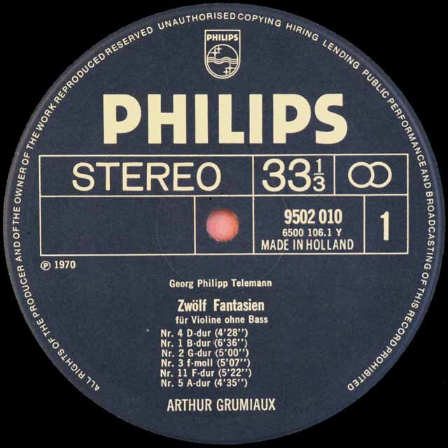 LP レコード グリュミオーのテレマン/12の幻想曲 蘭PHILIPS 3722