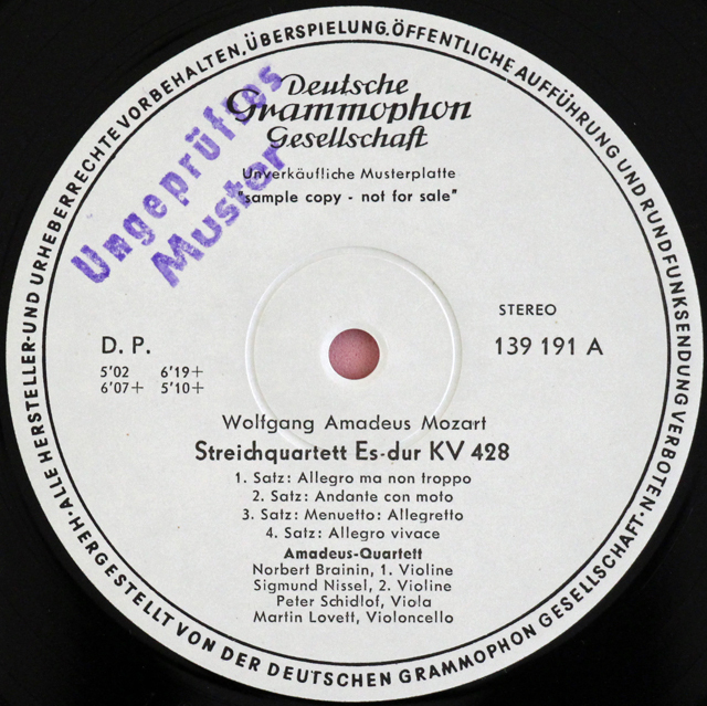 【白レーベル/非売品(テストプレス)】　アマデウス四重奏団のハイドン/弦楽四重奏曲第76番「五度」ほか　独DGG　3723　LP レコード