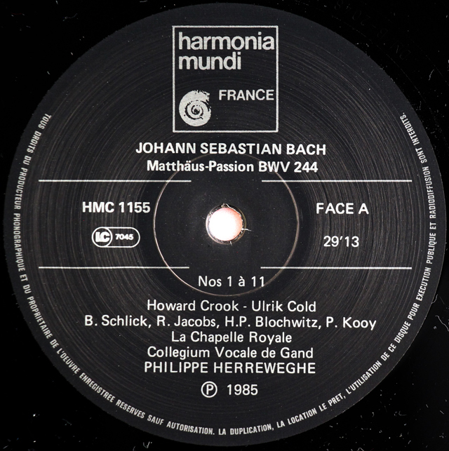 LP レコード ヘレヴェッヘのバッハ/マタイ受難曲 仏HM 3724