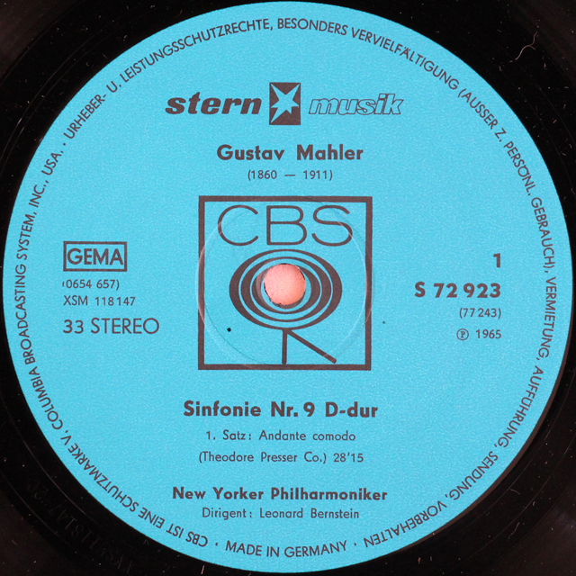 LP レコード バーンスタインのマーラー/交響曲第9番ほか 独CBS 3725
