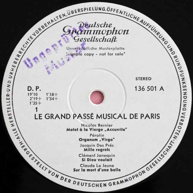 【白レーベル/非売品(テストプレス)】　コルボらの「パリ、栄光ある音楽史」　独DGG　3726　LP レコード