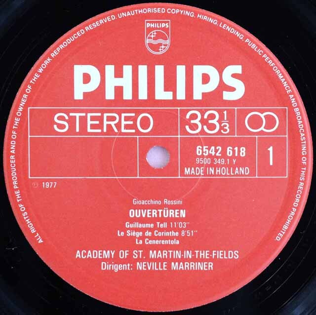LP レコード マリナー、アカデミーのロッシーニ/序曲全集 蘭PHILIPS 3726