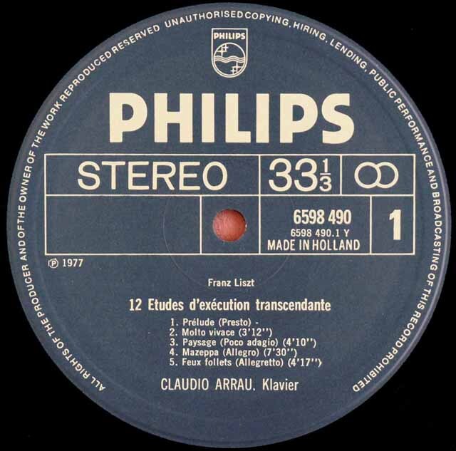 24bit PHILIPS アラウ／リスト：超絶技巧練習曲（全12曲） LP レコード アラウのリスト/「超絶技巧練習曲」ほか 蘭PHILIPS 3726