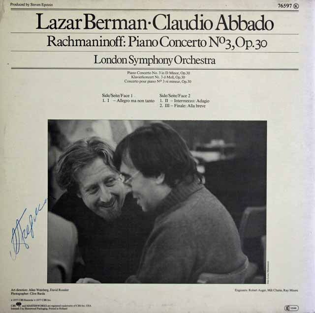 LP レコード ベルマン、アバドのラフマニノフ/ピアノ協奏曲第3番 独CBS