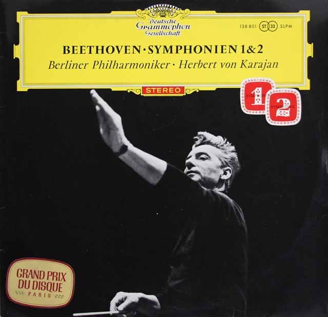 【赤ステレオ、独最初期盤】　カラヤンのベートーヴェン/交響曲第1、2番　独DGG　3727　LP レコード
