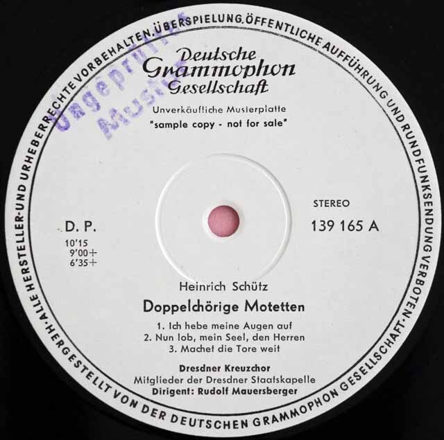 【白レーベル/非売品(テストプレス)】　マウエルスベルガーのシュッツ/二重合唱のためのモテット集　独DGG　3727　LP レコード