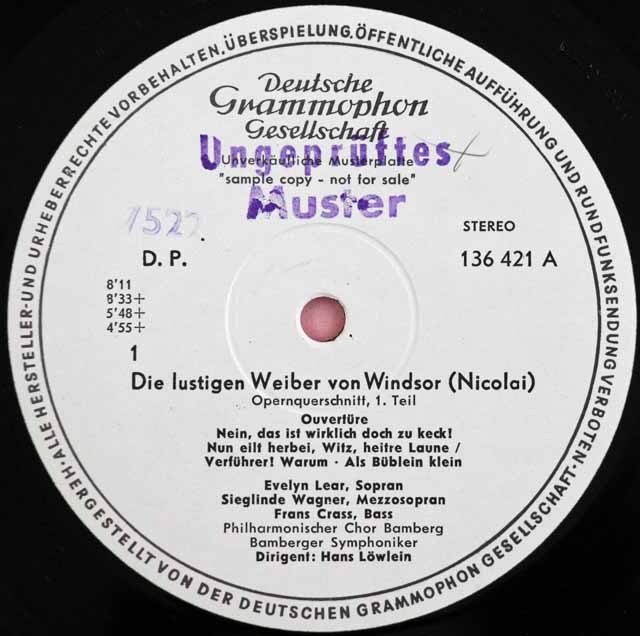 【白レーベル/非売品(テストプレス)】　レーヴラインのニコライ/歌劇「ウィンザーの陽気な女房たち」抜粋　独DGG　3727　LP レコード
