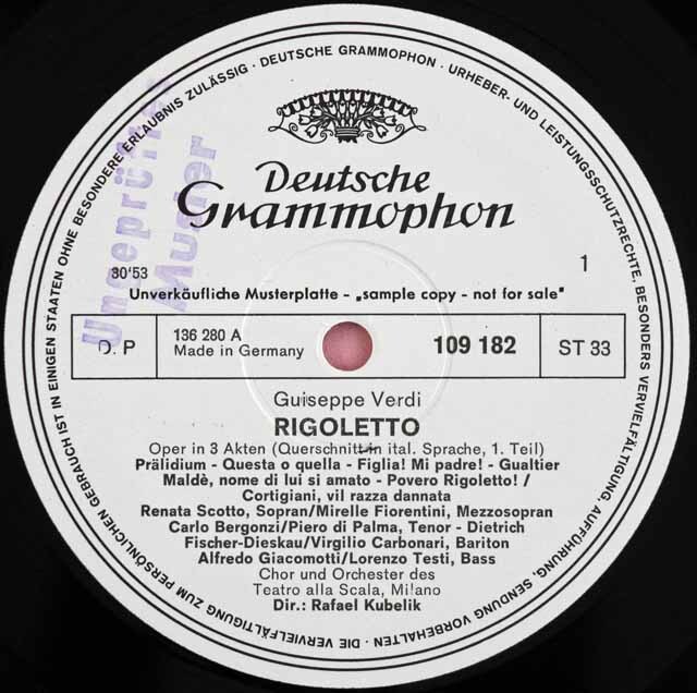 【白レーベル/非売品(テストプレス)】　クーベリックのヴェルディ/「リゴレット」抜粋　独DGG　3727　LP レコード