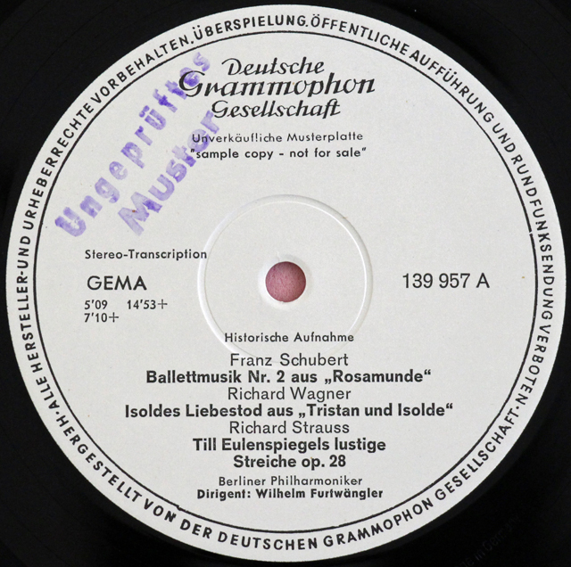 独未発売盤【白レーベル/非売品(テストプレス)/疑似ステレオ】　フルトヴェングラーの「ヒストリカル・レコーディングス」シューベルト/「ロザムンデ」バレエ音楽第2番ほか　独DGG　3728　LP レコード