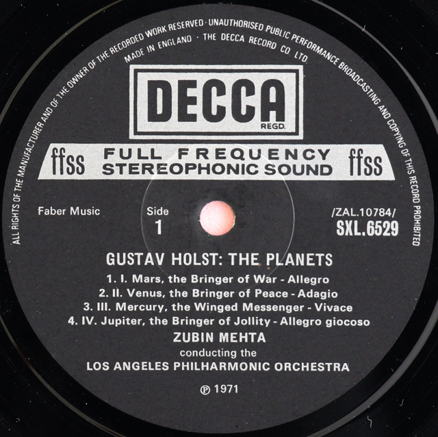 Pisces UK盤レコード LP レコード オリジナル盤 メータのホルスト/「惑星」 英DECCA 3728