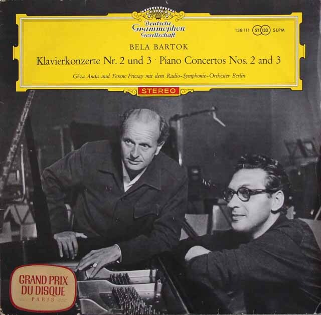 【赤ステレオ、独最初期盤】　フリッチャイ、アンダのバルトーク/ピアノ協奏曲第2、3番　独DGG　3729　LP レコード