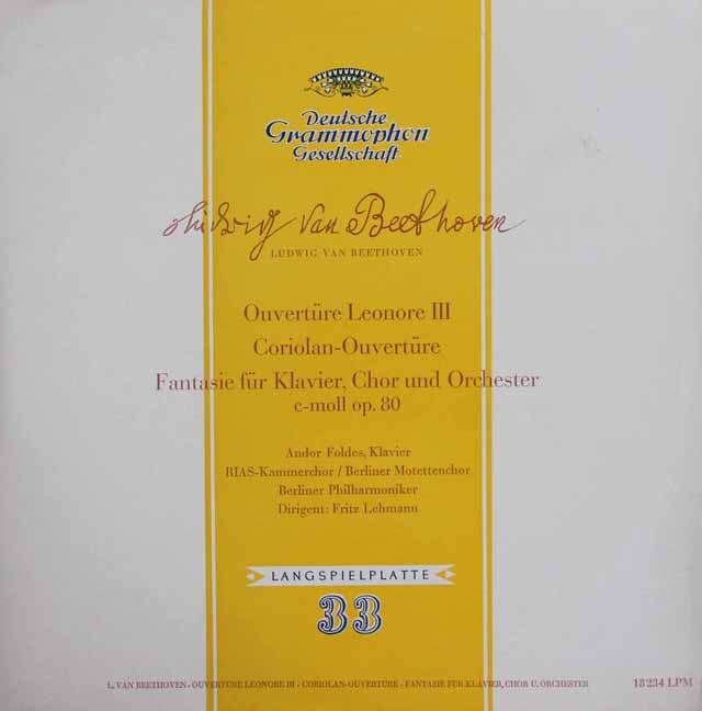 フォルデス、レーマンのベートーヴェン/合唱幻想曲ほか　独DGG　3729　LP レコード