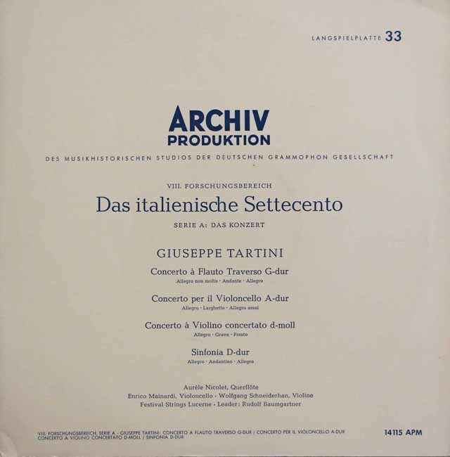 ニコレ、マイナルディ、シュナイダーハンのタルティーニ/協奏曲集　独ARCHIV　3729　LP レコード