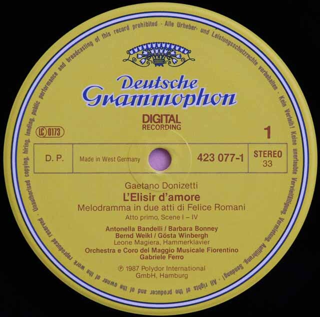 LP レコード フェッロのドニゼッティ/「愛の妙薬」 独DGG 3729