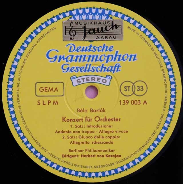 LP レコード カラヤンのバルトーク/「管弦楽のための協奏曲」 独DGG 3730