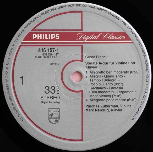 LP レコード サン=サーンス、フランク/ヴァイオリンソナタ集 蘭PHILIPS