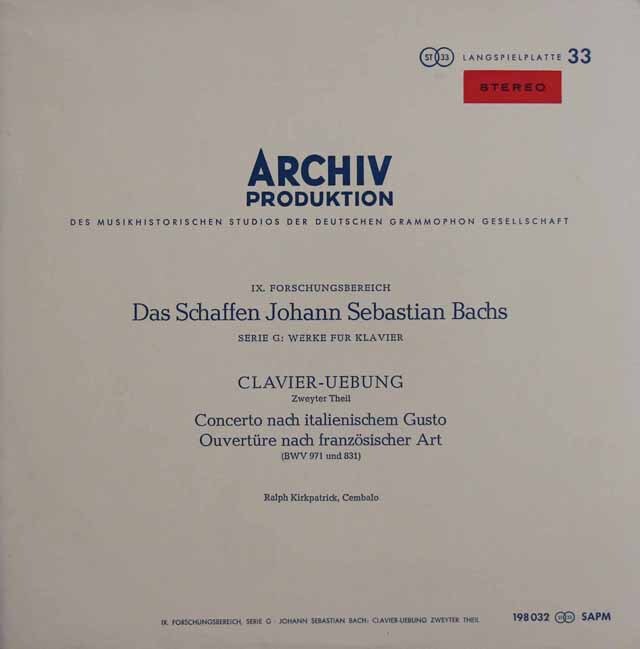 【赤ステレオ・オリジナル盤】　カークパトリックのバッハ/イタリア協奏曲ほか　独ARCHIV　3731