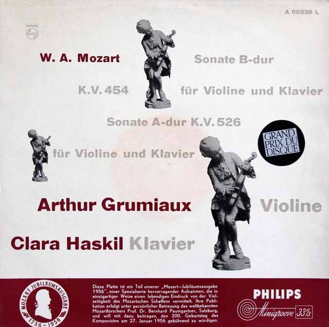 グリュミオー、ハスキルのモーツァルト/ヴァイオリンソナタ第40、42番　蘭PHILIPS　3731　LP レコード