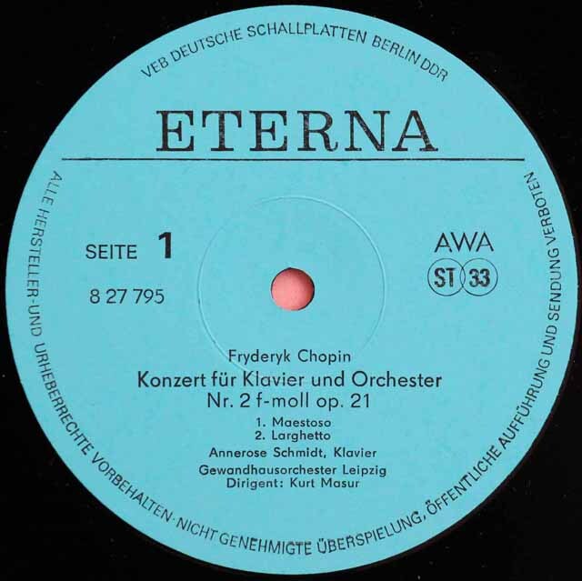 LP レコード シュミット&マズアのショパン/ピアノ協奏曲第2番ほか 独