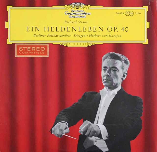 【細字ステレオ、独最初期盤】　カラヤンのR.シュトラウス/「英雄の生涯」　独DGG　3731　LP レコード