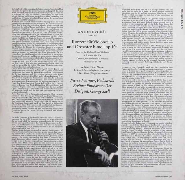 LP レコード フルニエ、セルのドヴォルザーク/チェロ協奏曲 独DGG 3732