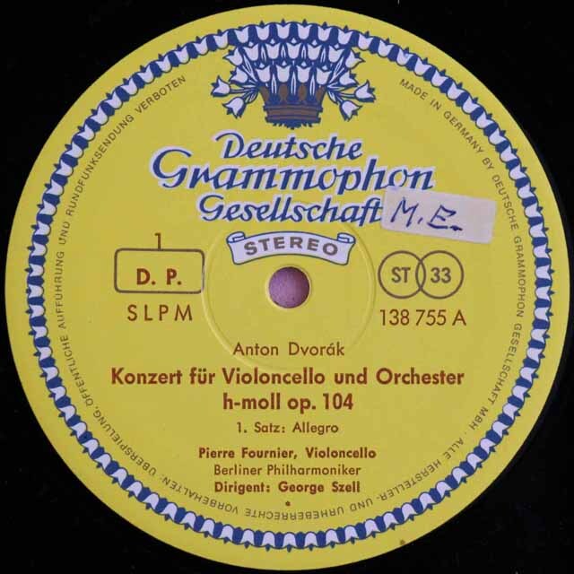 LP レコード フルニエ、セルのドヴォルザーク/チェロ協奏曲 独DGG 3732
