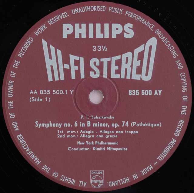 LP レコード オリジナル盤 ミトロプーロスのチャイコフスキー/交響曲第