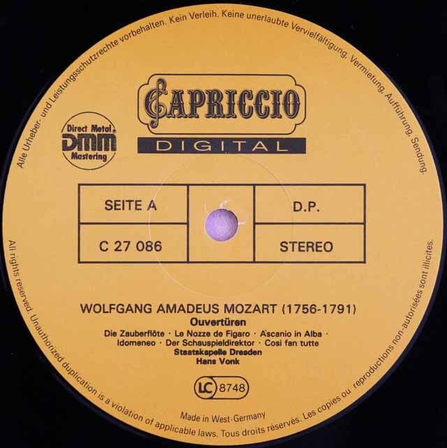 LP レコード フォンクのモーツァルト/序曲集 独CAPRICCIO 3733