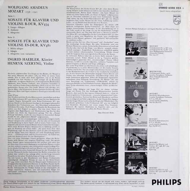LP レコード ヘブラー&シェリングのモーツァルト/ヴァイオリンソナタ第