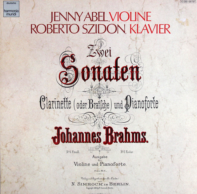 アベル、シドンのブラームス/ヴァイオリンソナタ集　独HM　3736　LP レコード