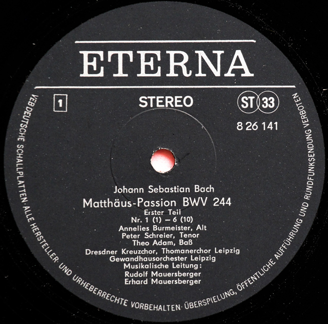 LP レコード 直筆サイン入り マウエルスベルガーのバッハ/マタイ受難曲