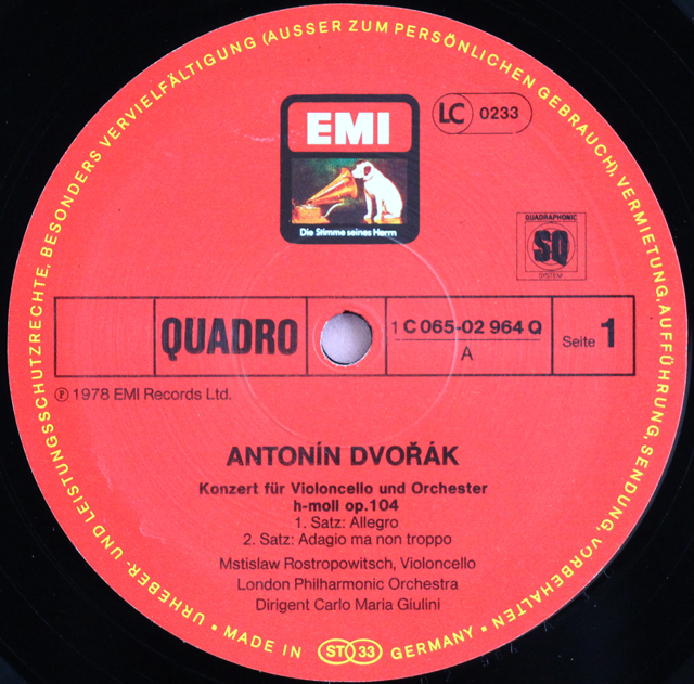 LP レコード ロストロポーヴィチ、ジュリーニのドヴォルザーク/チェロ