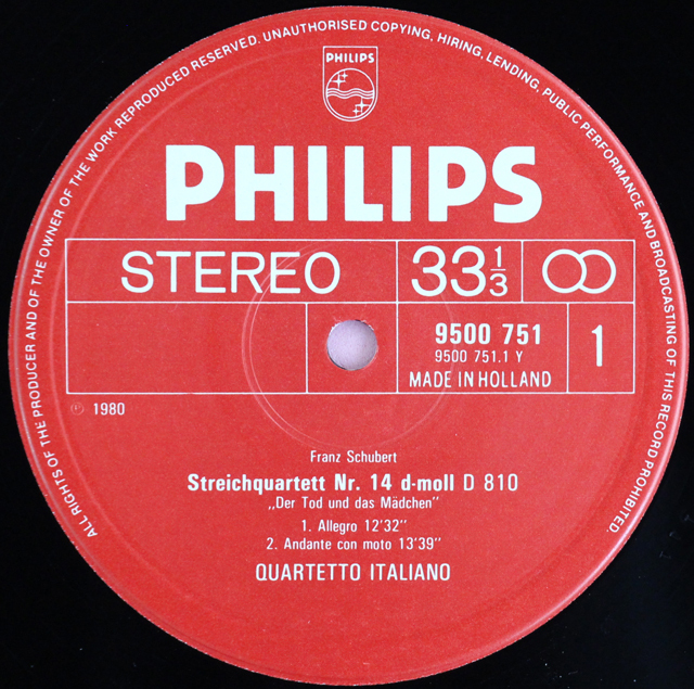 Fergie LPレコード LP レコード イタリア四重奏団のシューベルト/弦楽四重奏曲第14番「死