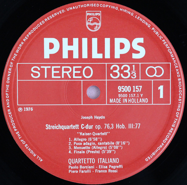 LP レコード イタリア四重奏団のハイドン/弦楽四重奏曲第77番「皇帝