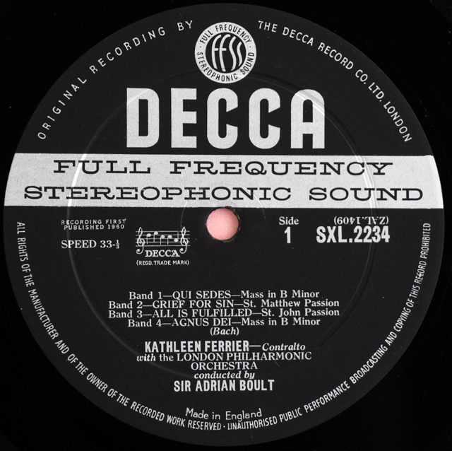 LP レコード オリジナル盤 フェリア&ボールトのバッハ&ヘンデル/アリア