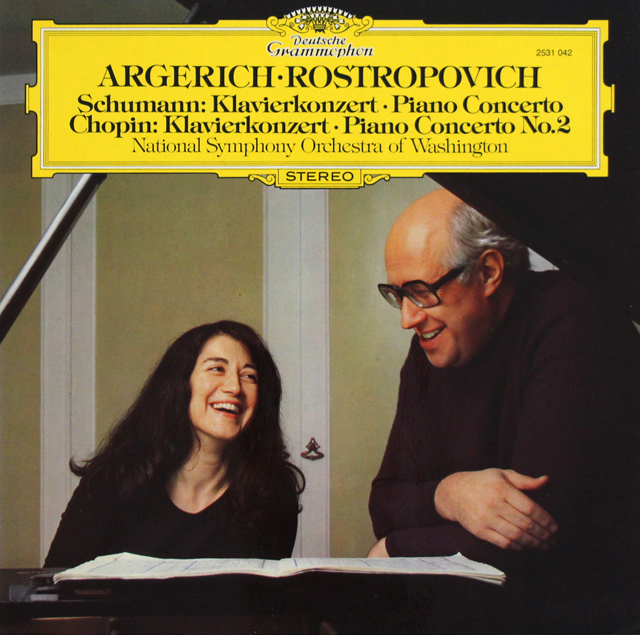 アルゲリッチ、ロストロポーヴィチのシューマン、ショパン/ピアノ協奏曲集　独DGG　3744　LP レコード