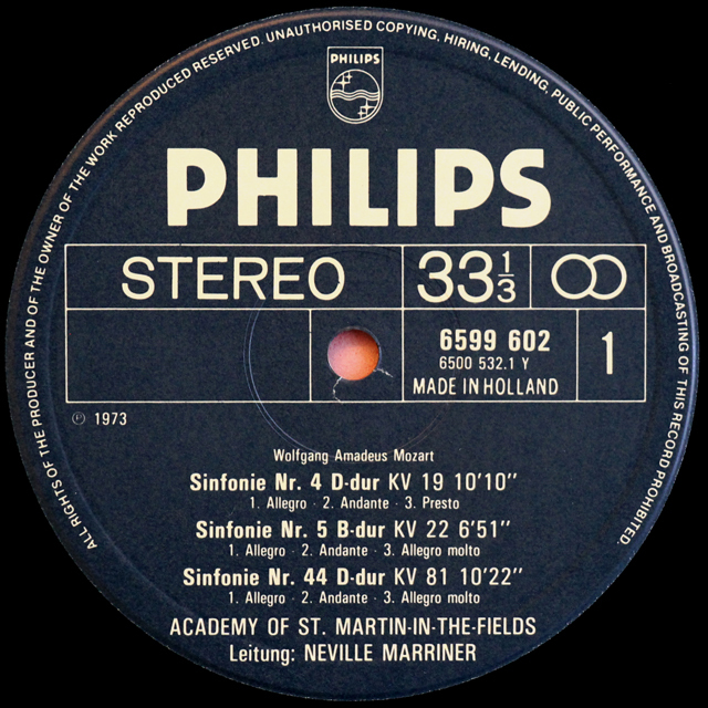 LP レコード マリナーのモーツァルト/初期交響曲集 蘭PHILIPS 3744