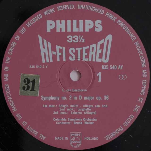 LP レコード オリジナル盤 ワルターのベートーヴェン/交響曲第1&2番 蘭