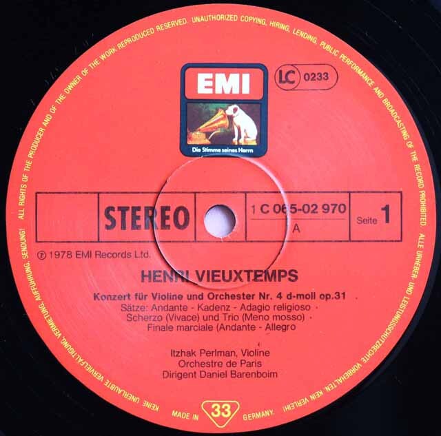 LP レコード パールマン、バレンボイムのヴュータン/ヴァイオリン
