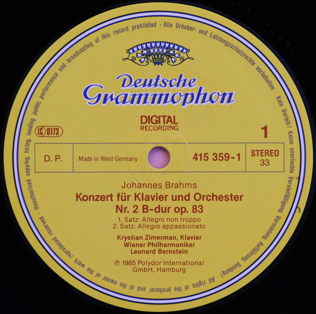 LP レコード ツィマーマン&バーンスタインのブラームス/ピアノ協奏曲第