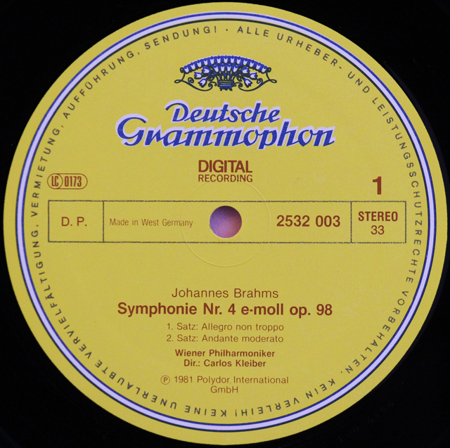 LP レコード クライバーのブラームス/交響曲第4番 独DGG 3746