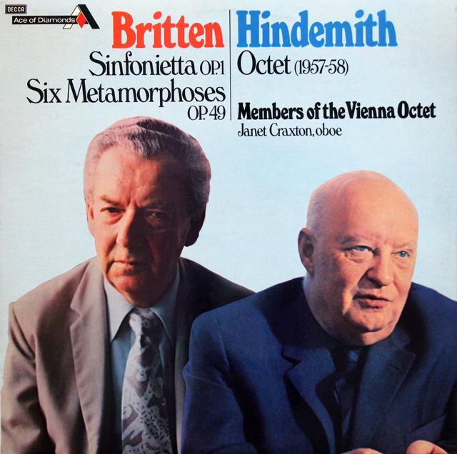クラクストン、ウィーン・オクテット（八重奏団）のブリテン/シンフォニエッタほか、ヒンデミット/八重奏曲　英Ace of Diamonds（DECCA）　3746　LP レコード