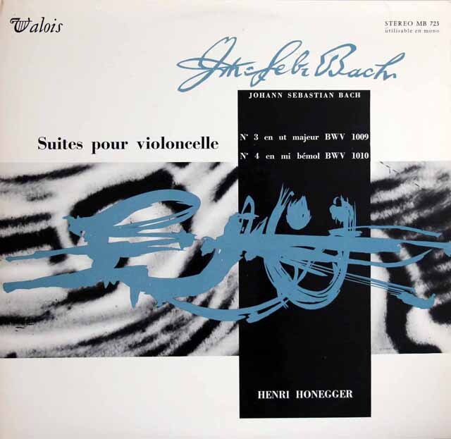 オネゲルのバッハ/無伴奏チェロ組曲第3、4番　仏VALOIS　3801　LP レコード