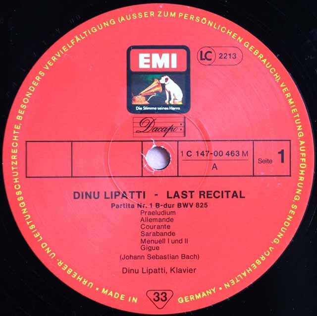 LP レコード リパッティの「最後の演奏会」 独EMI 3801